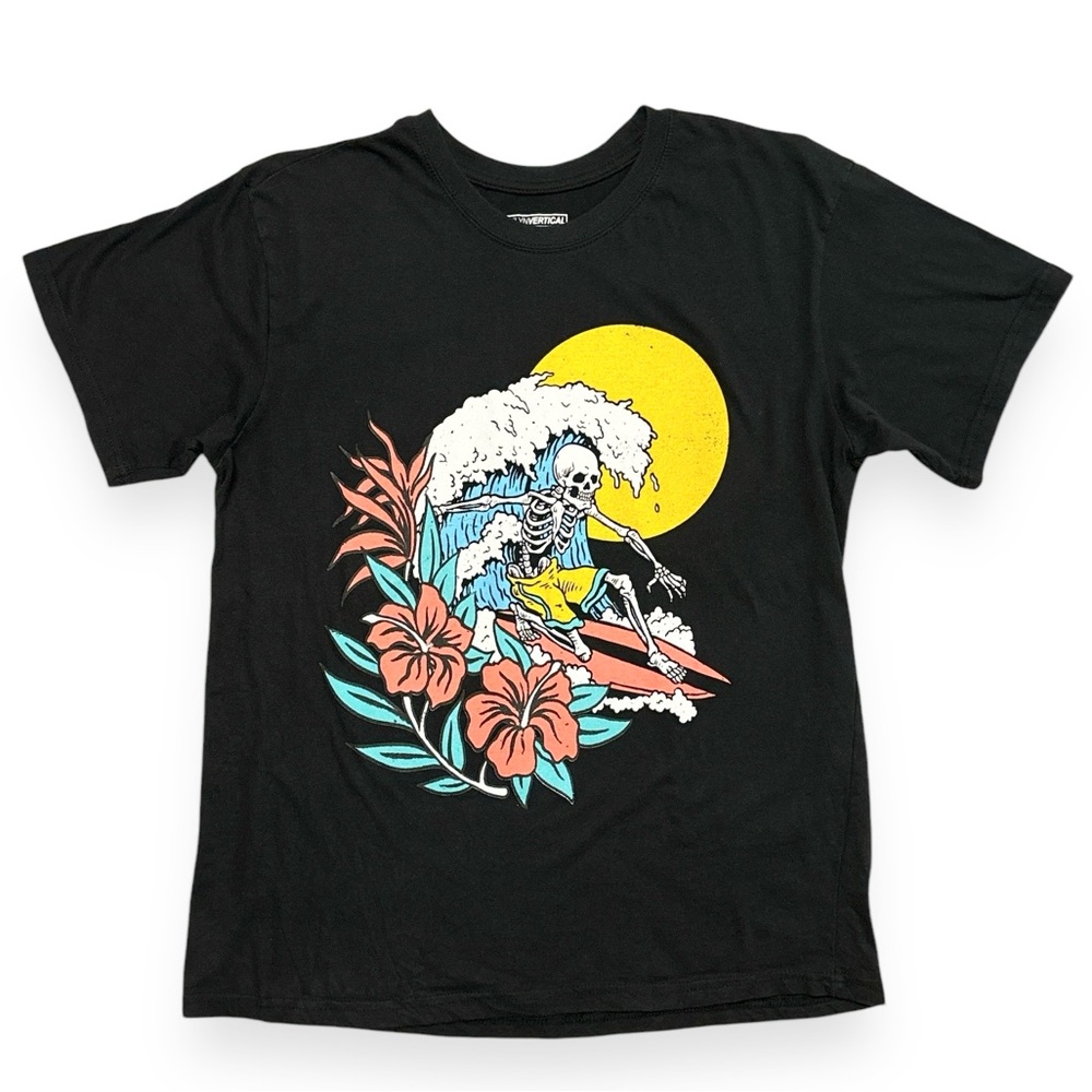 BROOKLYN VERTICAL Black Graphic Crewneck Shirt Skeleton Surfer